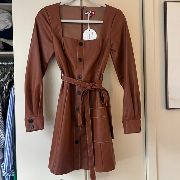 STAUD, Size XS, Oz Dress - Whiskey Vegan Leather - Picture 4 of 5